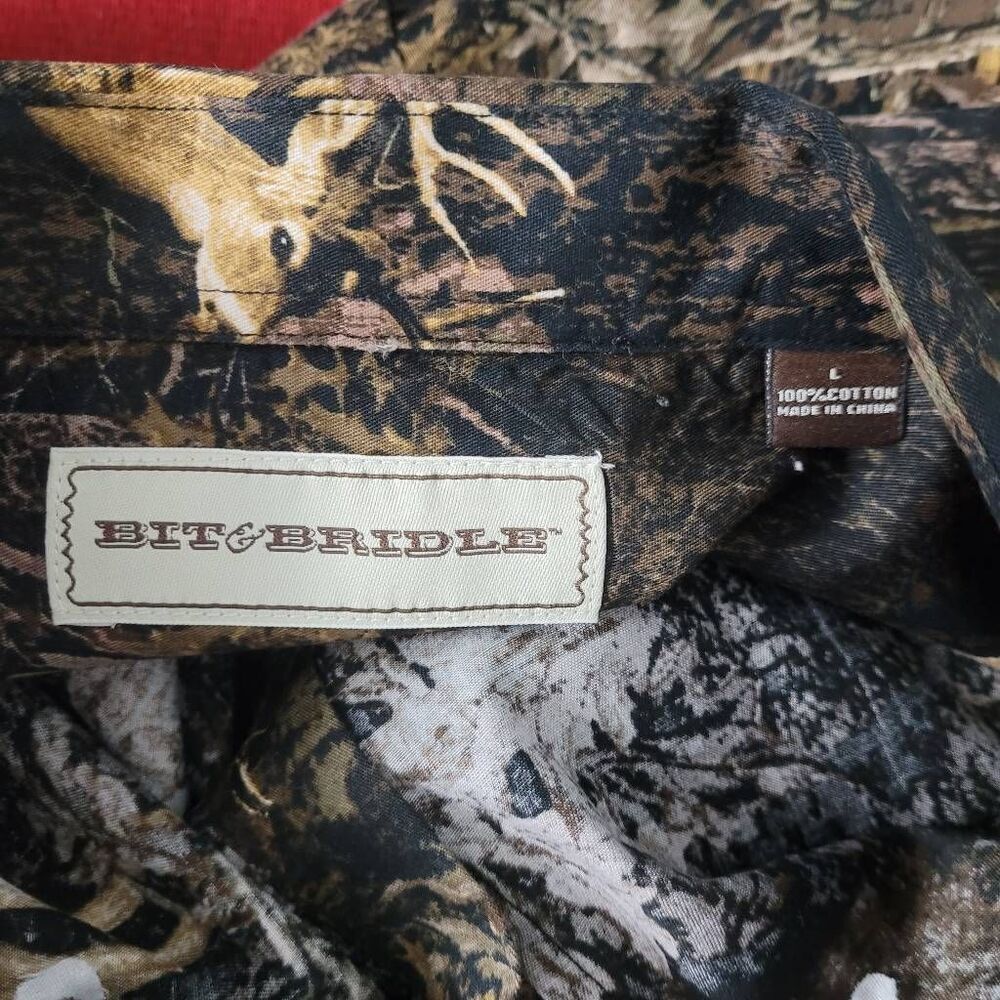 Bit & Bridle Deer Print Camouflage Button Down Sh… - image 3